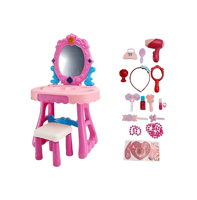 Bruce & Shark Toddler Vanity Set, Light-Up Mirror with Music, Stool & 29 Pretend Play Accessories