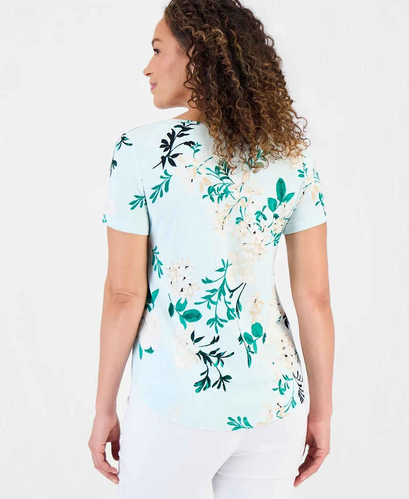 Jm Collection Petite Reve Garden Short-Sleeve Top, Created for Macy's