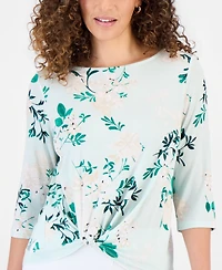 Jm Collection Petite Printed Asymmetric Twist-Front Top, Macy's Exclusive