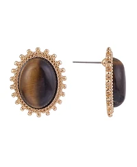 Rachel Rachel Roy Gold Tone Tiger Eye Oval Button Earrings