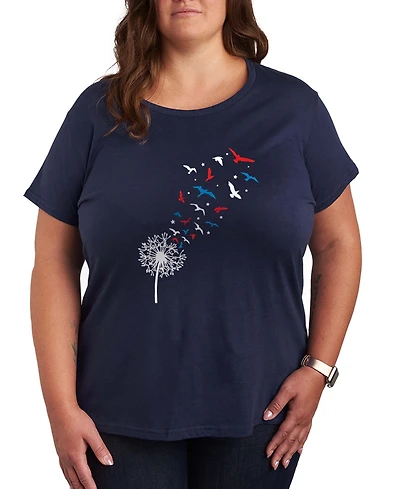 Hybrid Apparel Plus Instant Message Patriotic Dandelion Birds Graphic Crewneck T-Shirt