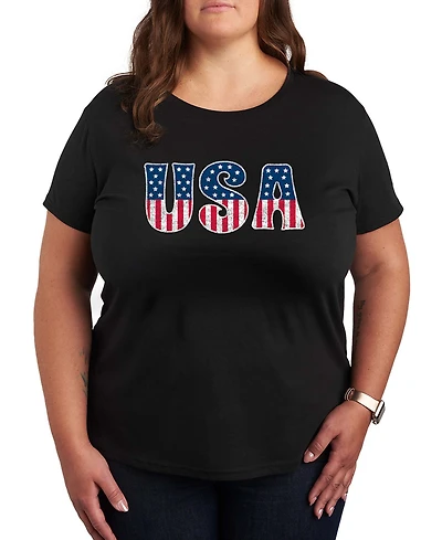 Hybrid Apparel Plus Instant Message Usa Flag Fill Graphic Crewneck T-Shirt