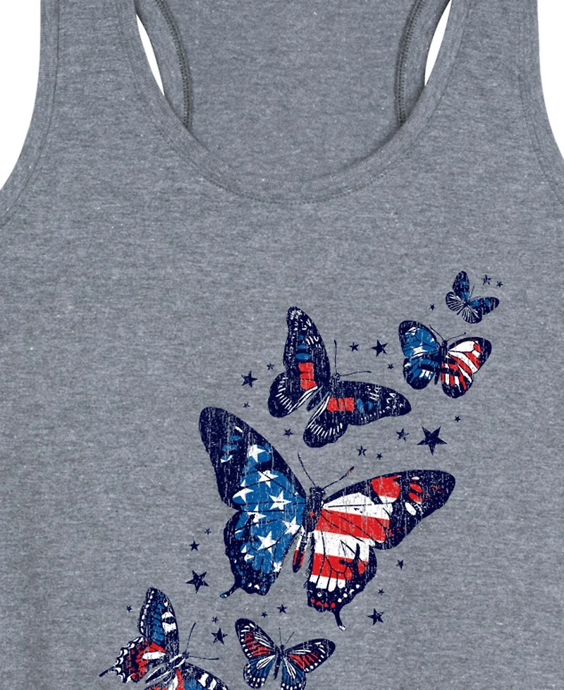Hybrid Apparel Plus Instant Message Patriotic Butterflies Racerback Graphic Crewneck Tank
