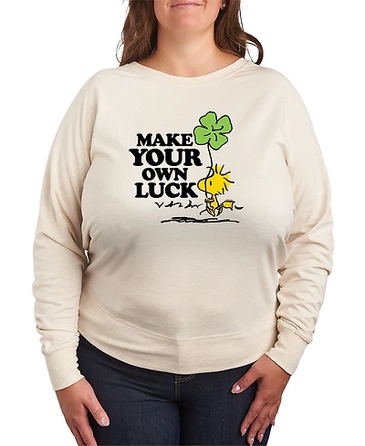 Hybrid Apparel Plus Peanuts St. Patrick's Day Woodstock Make Your Own Luck French Terry Graphic Crewneck T-Shirt