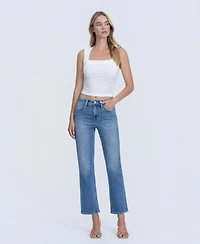 Flying Monkey Women's High Rise Back Distressed Hem Ankle Straight Jeans