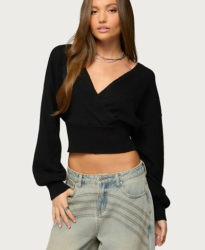 Edikted Women's Lillia V Neck Wrap Sweater