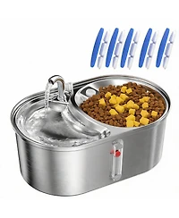 Aronkl 3L Stainless Steel Cat Water Fountain Dual Bowl for 2 Cats