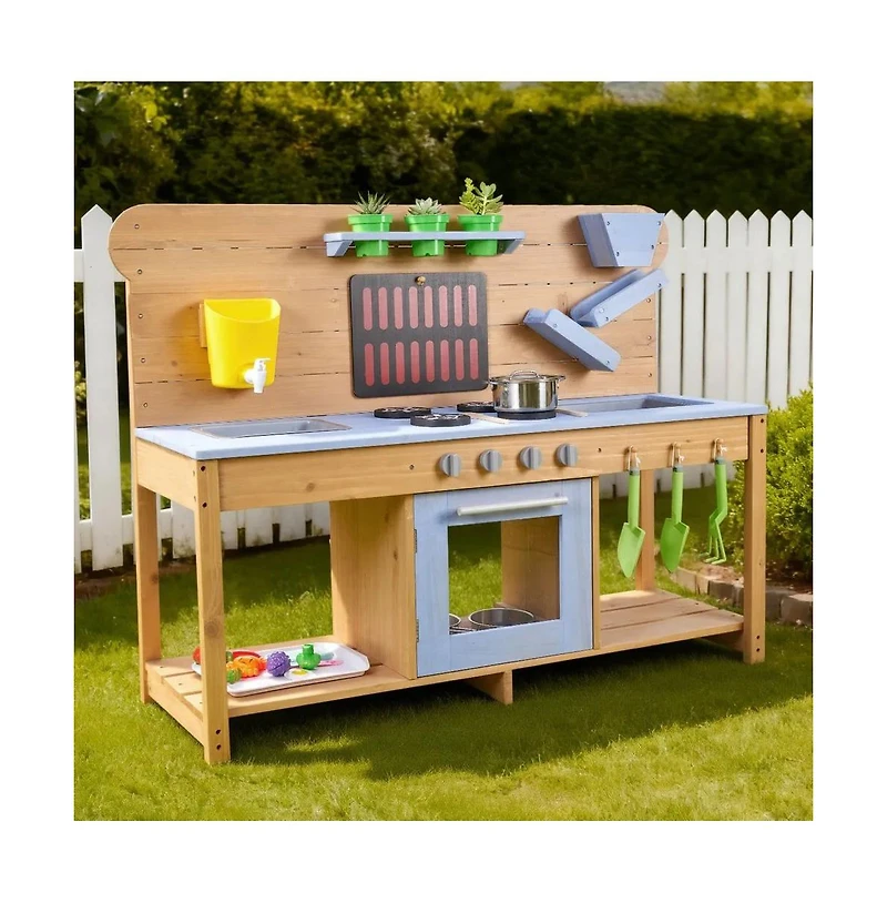 Slickblue Kids Outdoor Mud Kitchen Playset with Water, Sand & Cooking Tools