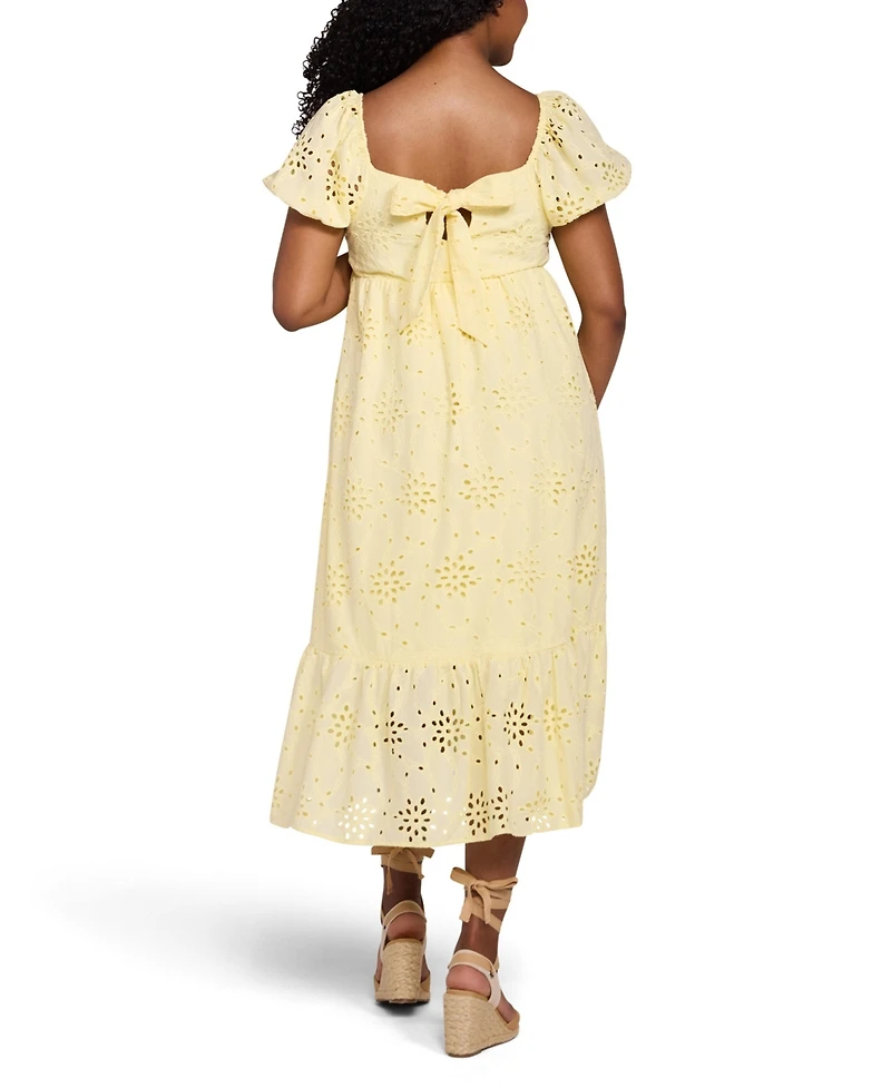 Motherhood Maternity Smocked Bodice with Puff Sleeves Midi Dress