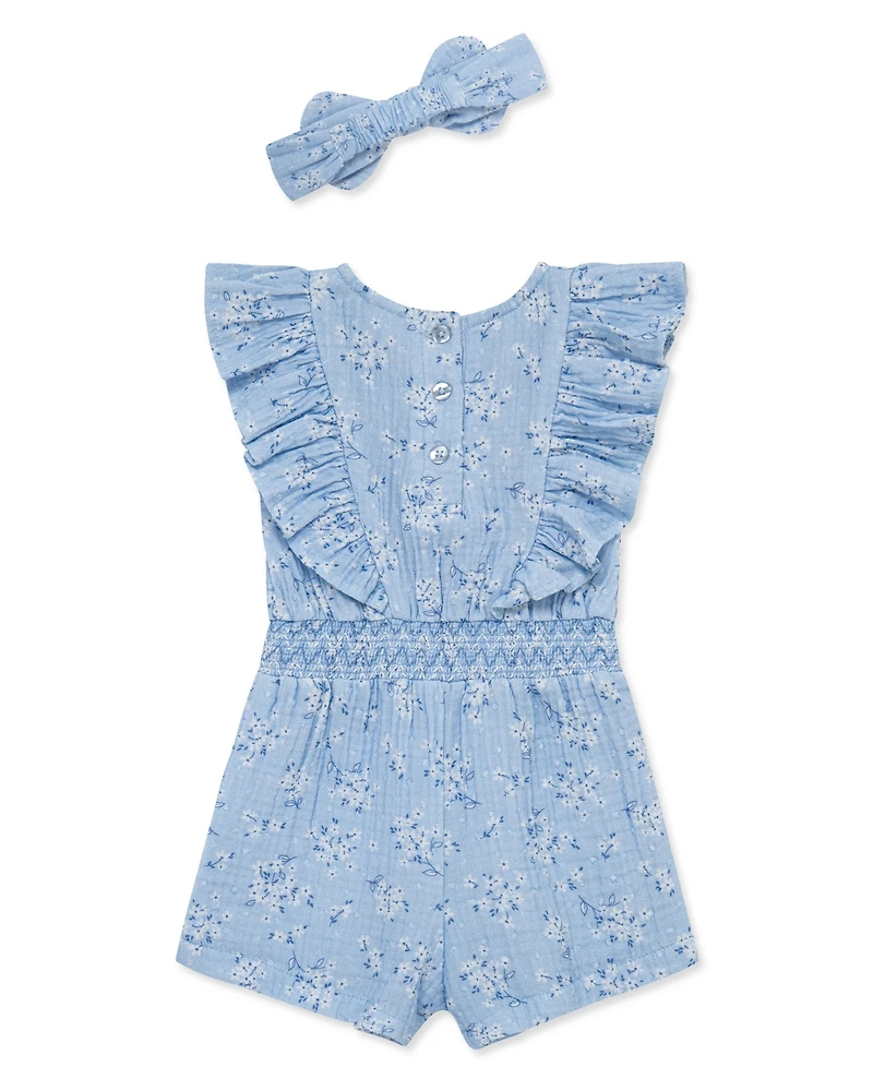 Little Me Baby Girls' Bouquet Romper & Headband, 2-Piece Set
