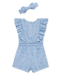 Little Me Baby Girls' Bouquet Romper & Headband, 2-Piece Set
