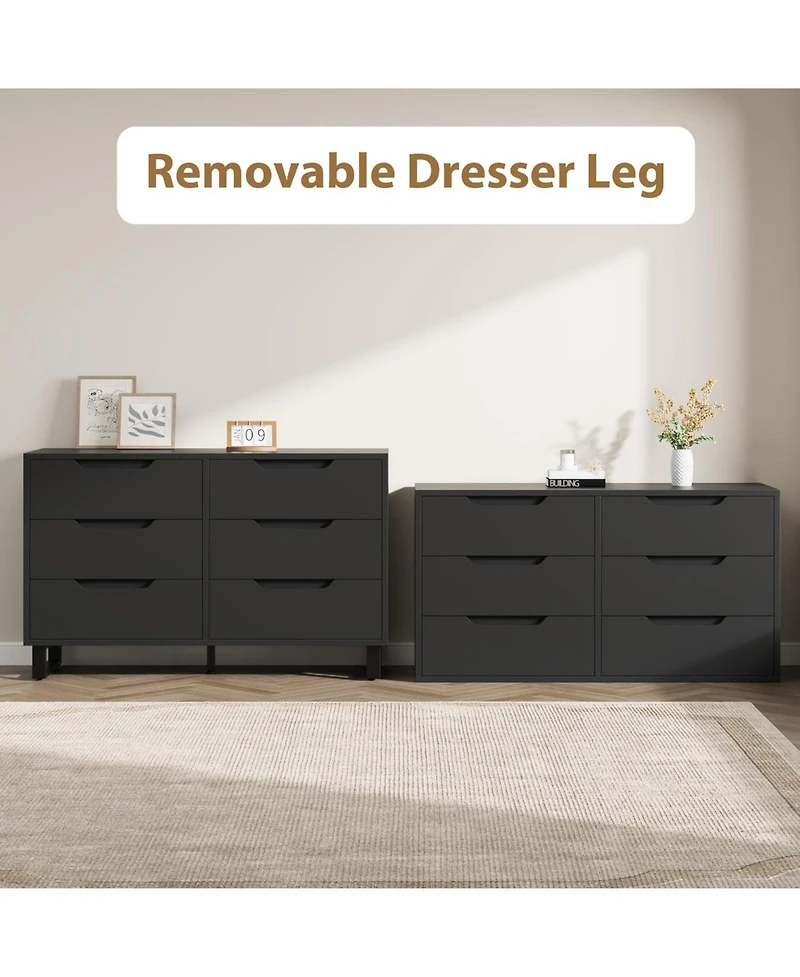 gaomon 6 Dresser for Bedroom, 47.2 Wide Dresser, Freestanding Vertical Drawer Cabinet with Storage, Wooden Closet Storage Chest Living Room.