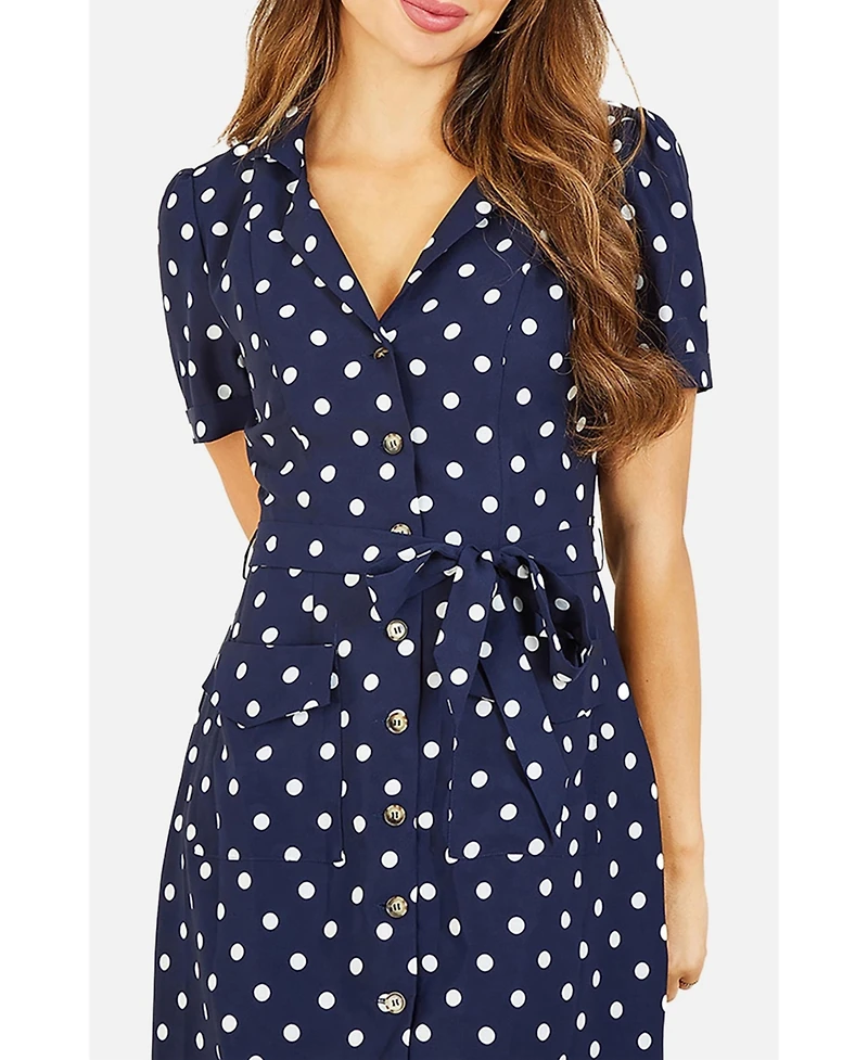 Yumi Women's Retro Shirt Polka Dot Dress