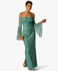 Adrianna Papell Women's Beaded Off-Shoulder Long Dress