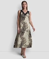 Dkny Women's Printed Sleeveless V-Neck Midi Dress