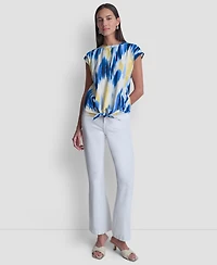 Dkny Women's Abstract Print Tie-Waist Top