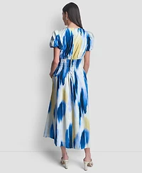 Dkny Women's Printed V-Neck Smocked Midi Dress