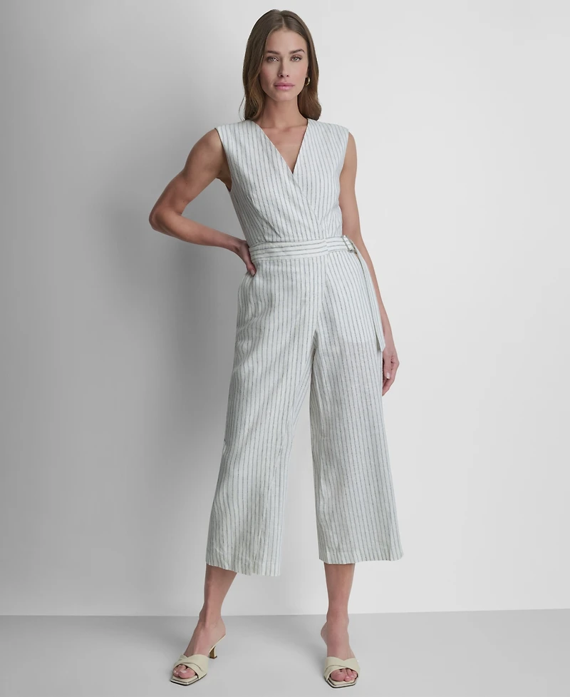 Dkny Women's Striped Sleeveless Wrap Jumpsuit