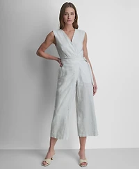 Dkny Women's Striped Sleeveless Wrap Jumpsuit