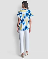 Dkny Women's Abstract-Print Button-Down Blouse