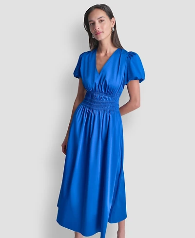 Dkny Women's Smocked V-Neck Midi Dress