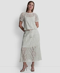 Dkny Women's Crochet Leaf Pull-On Midi Skirt