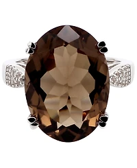 Macy's Smokey Quartz (11 ct. t.w.) & White Topaz (0.11 ct. t.w.) Ring in Sterling Silver