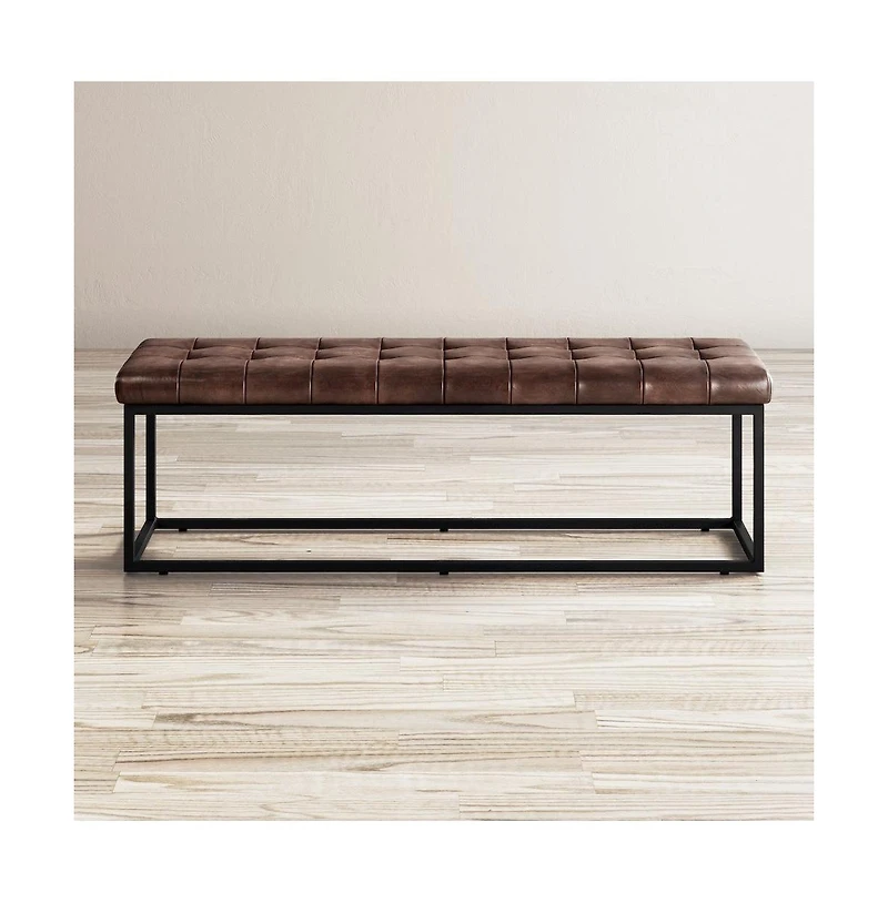 Global Archive 55" Genuine Distressed Leather Ottoman Bench