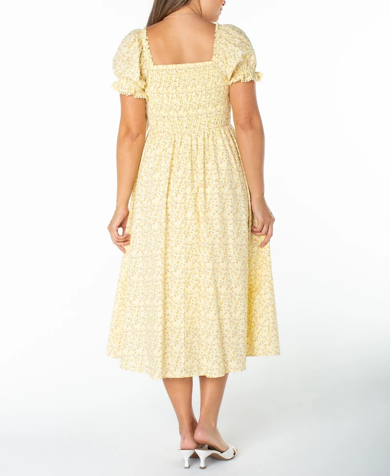 Celebrity Pink Juniors' Textured Floral Printed Puff-Sleeve Midi Dress