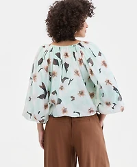 I.n.c. International Concepts Women's Printed Puff-Sleeve Bubble Blouse, Macy's Exclusive