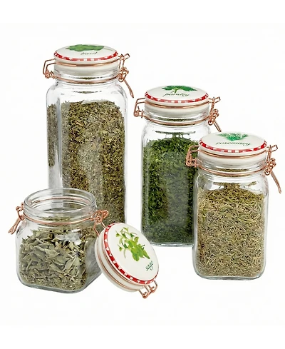 Circleware Herbs Decal Glass Canisters with Ceramic Lid, Set of 4