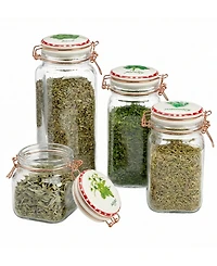 Circleware Herbs Decal Glass Canisters with Ceramic Lid, Set of 4