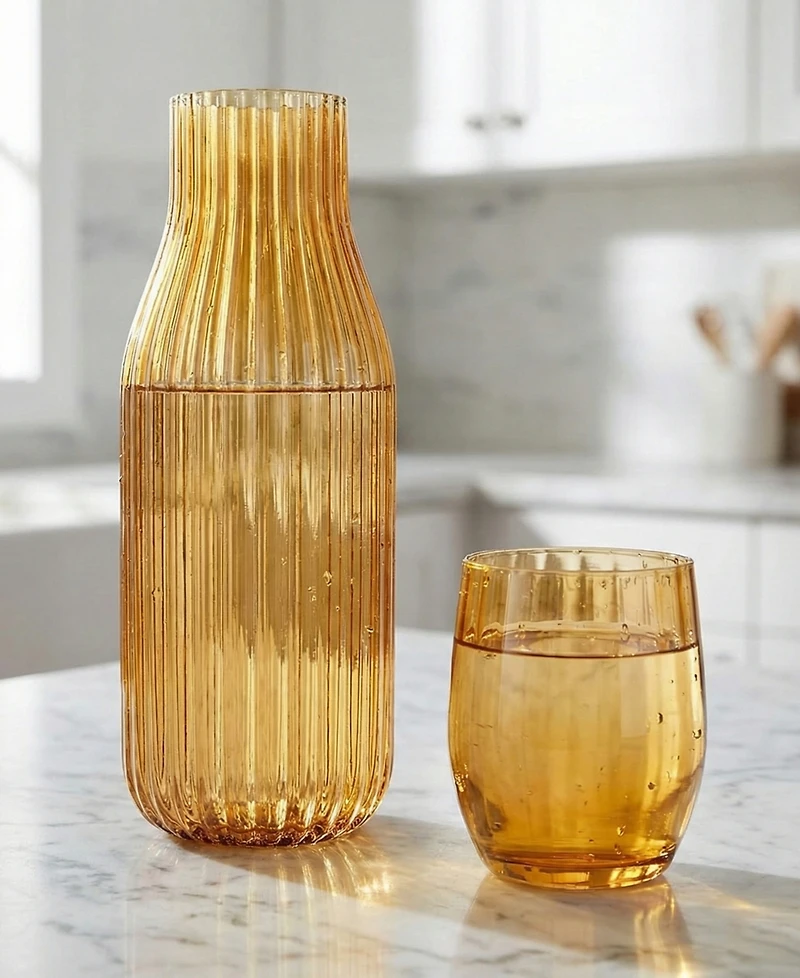 Jay Imports 2-Piece Ribbed Carafe and Cup Set, Amber