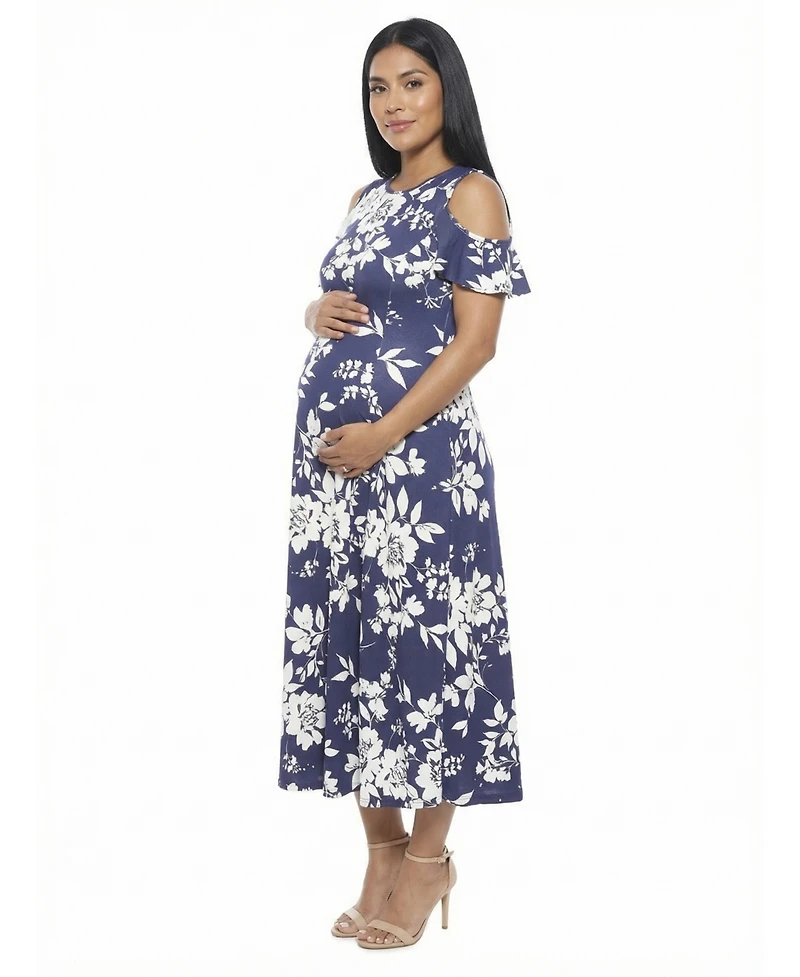 24seven Comfort Apparel Women's and Plus Size Maternity Ruffle Maxi Dress
