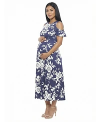24seven Comfort Apparel Women's and Plus Size Maternity Ruffle Maxi Dress
