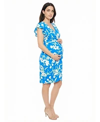 24seven Comfort Apparel Women's and Plus Maternity Wrap Knee Length Dress
