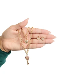 Juicy Couture Key Charm Layered Necklace and Lock Earring Set
