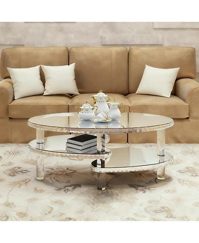 Streamdale Furniture Mirrored Glass Crystal Oval Coffee Table with Acrylic Legs