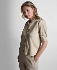 Dkny Jeans Petite Short Puff-Sleeve Button-Front Shirt