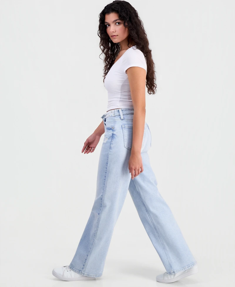 Celebrity Pink Juniors' Contrast-Waistband Wide-Leg Jeans