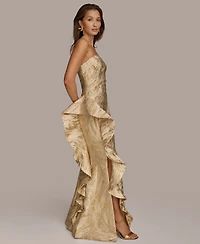 Donna Karan New York Women's Metallic Ruffled Strapless Gown