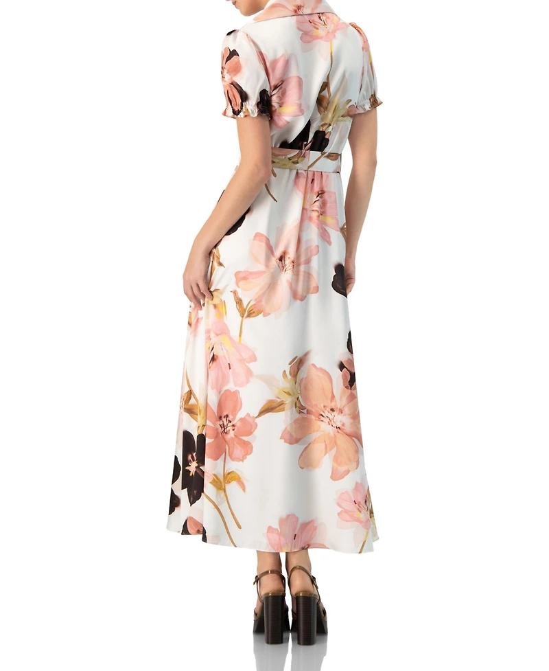 Ivonne Women's Short Sleeve V-Neck Collared Maxi Dress