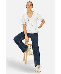 Yumi Women's Broderie Anglaise Embroidered Tie Top