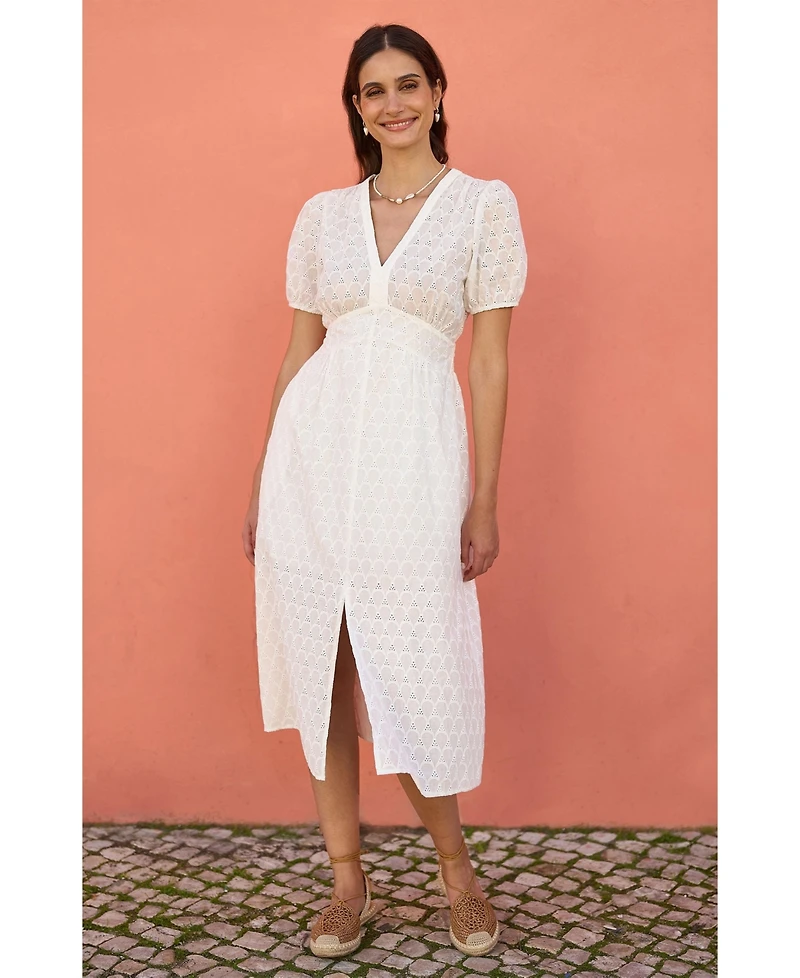 Yumi Women's Broderie Anglaise Midi Dress