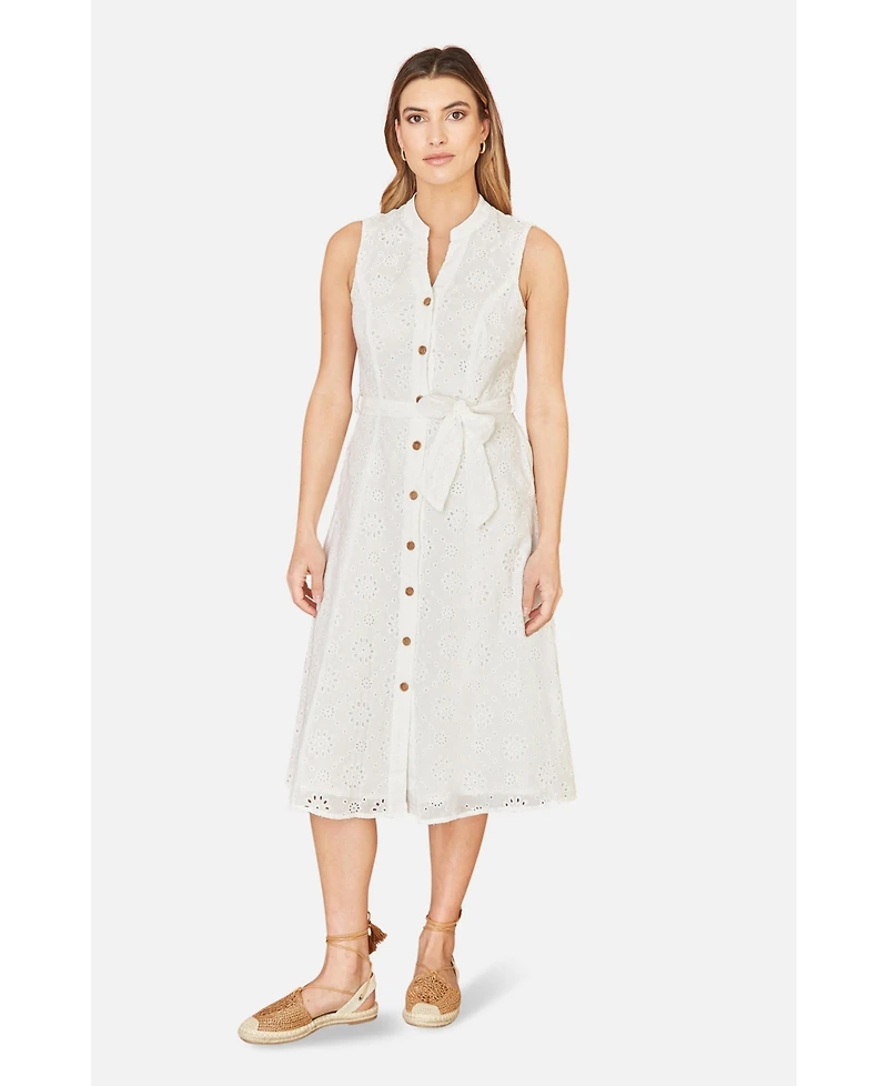 Yumi Women's Broderie Anglaise Cotton Shirt Dress