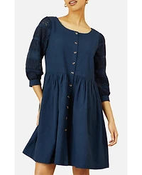 Yumi Women's Broderie Anglaise Puff Sleeve Dress