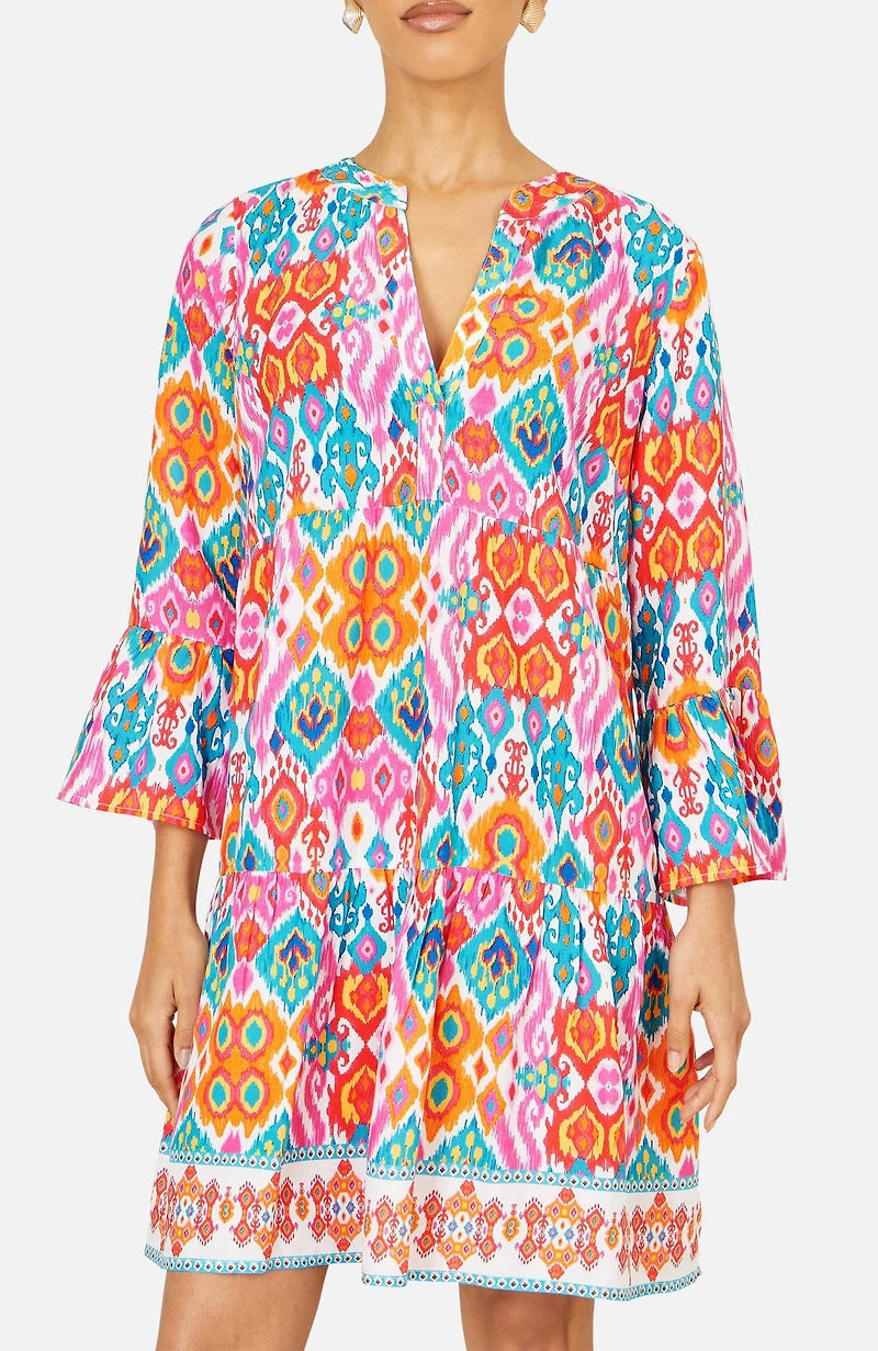 Yumi Women's Ikat Print Viscose Beach Tunic Dress