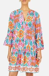 Yumi Women's Ikat Print Viscose Beach Tunic Dress