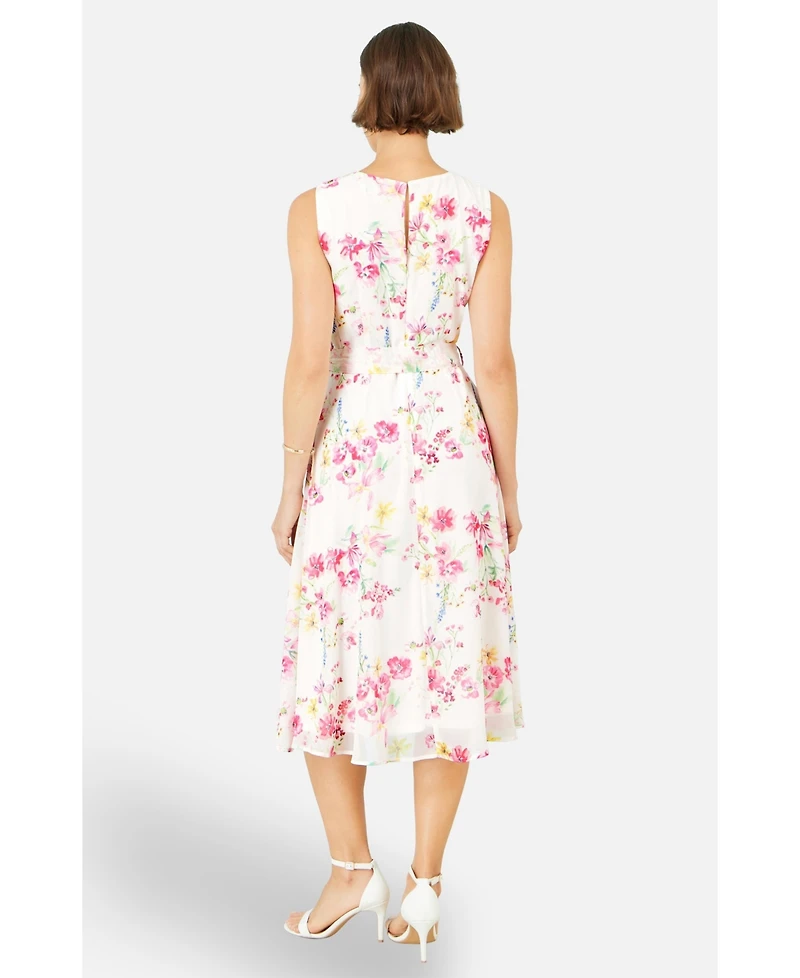 Yumi Women's Delicate Floral Midi Skater Dress
