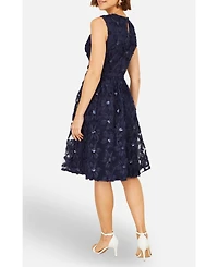 Yumi Women's Sequin Floral Applique Skater Dress